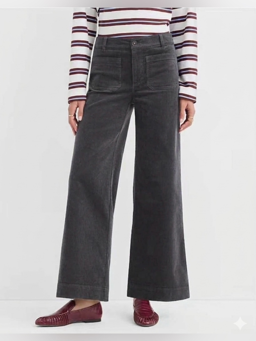 Loft Outlet Palmer Wide-Leg High-Rise Corduroy Pants - Charcoal Gray - NWT